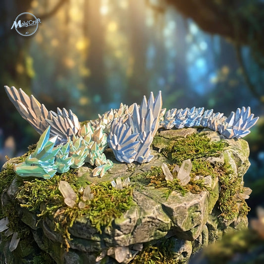 Dragon cristal ailé articulé 25 cm vue latérale ailes déployées, impression 3D France MalyCraft