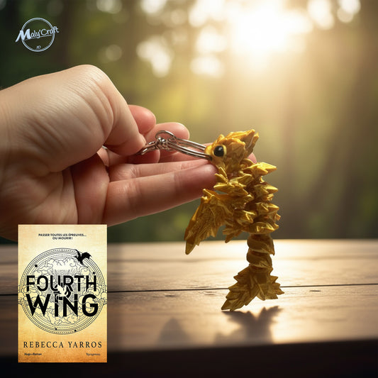Porte-clé Dragon Doré Articulé – Figurine 3D Fidget (Style Romantasy & Fourth Wing)