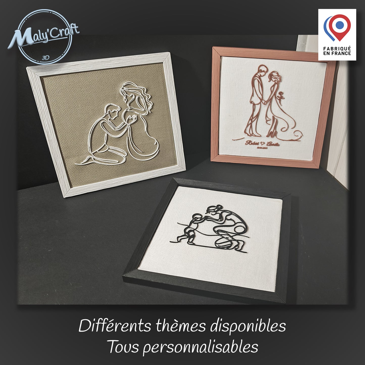 Personalized Birth Announcement Frame – Baby Girl – Name & Date – 3D Printed on Linen