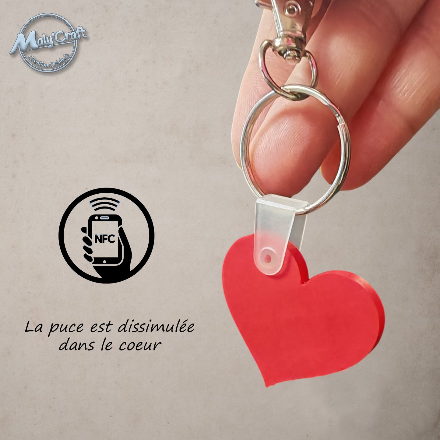 Porte-clés Cœur "Je t'aime" Connecté NFC – Message Vocal Personnalisable
