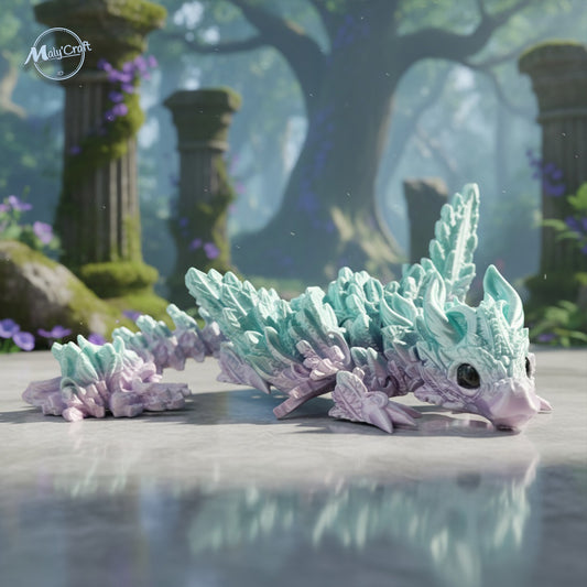 Dragon articulé pastel imprimé en 3D – figurine multicolore vert menthe et lavande, création fantasy signée Cinderwing.