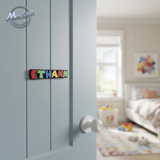 Prénom ETHANN en lettres colorées – décoration à poser ou à fixer – création Maly’Craft