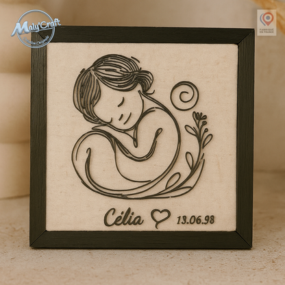 Cadre Naissance Personnalisé – Bébé Fille – Prénom & Date – Impression 3D sur Lin