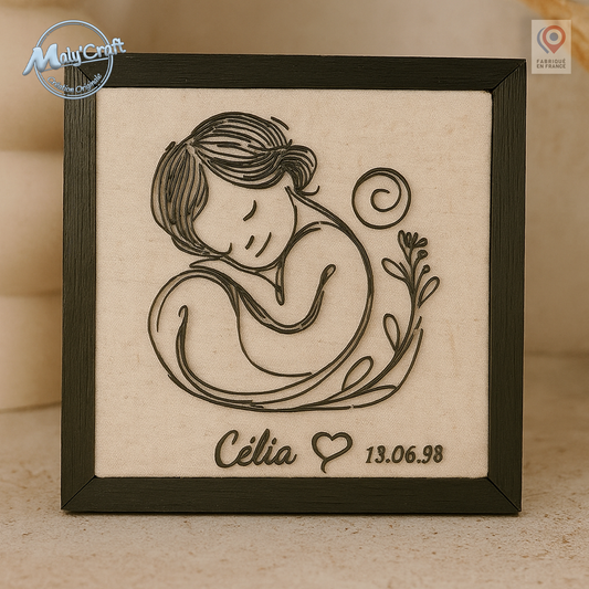 Cadre Naissance Personnalisé – Bébé Fille – Prénom & Date – Impression 3D sur Lin