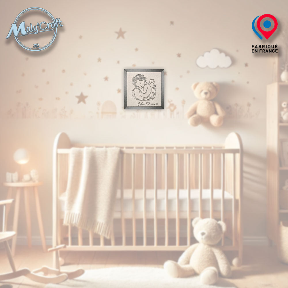Cadre Naissance Personnalisé – Bébé Fille – Prénom & Date – Impression 3D sur Lin