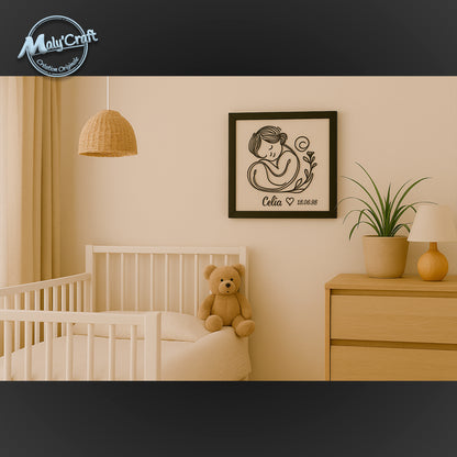 Cadre Naissance Personnalisé – Bébé Fille – Prénom & Date – Impression 3D sur Lin