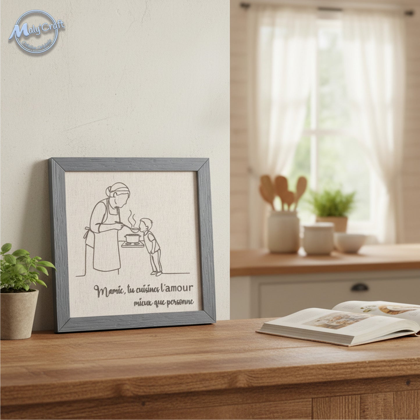 Idée cadeau noël mamie cadre personnalisé sur meuble