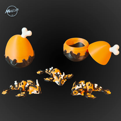 Ensemble de figurines dragon articulé Halloween orange et noir avec leurs œufs surprises assortis, impression 3D PLA.