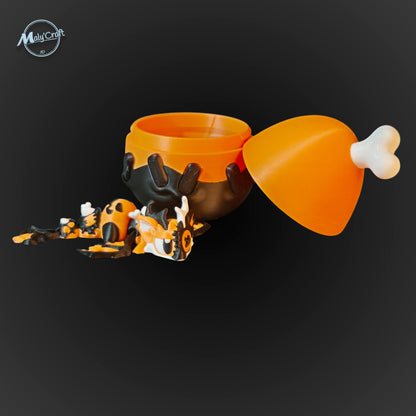 Petit dragon articulé orange et noir, figurine 3D articulée Halloween, décoration originale fabriquée en France.