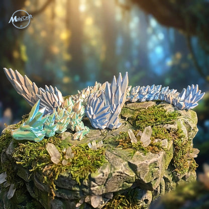 Dragon cristal ailé articulé 25 cm vue latérale ailes déployées, impression 3D France MalyCraft