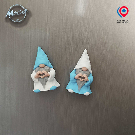 Blue & White Magnetic Gnome Marseille – 3D Figurine “Hands in a Heart” – Maly'Craft Creation