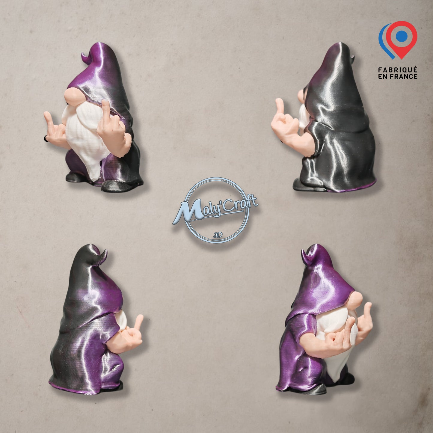 Gnome doigt d'honneur – Nain de jardin insolent – Figurine humour impression 3D – Cadeau original fait en France