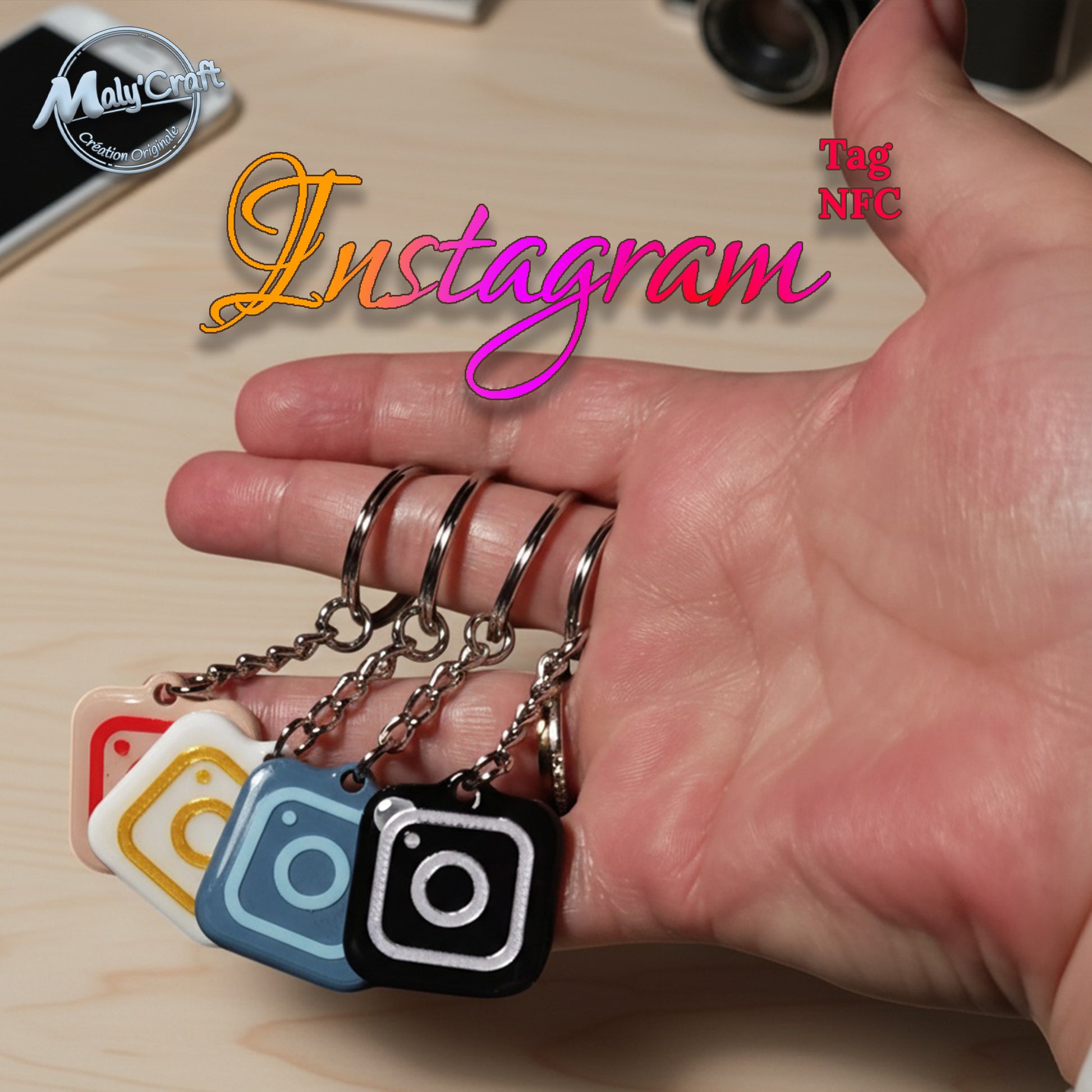 Porte-clé NFC Instagram personnalisé – création artisanale française – digital business card keychain