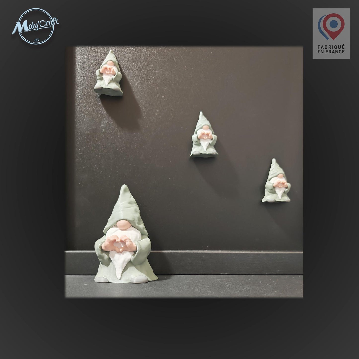Magnet gnome “Mains en cœur” – Mini déco aimantée en 3D