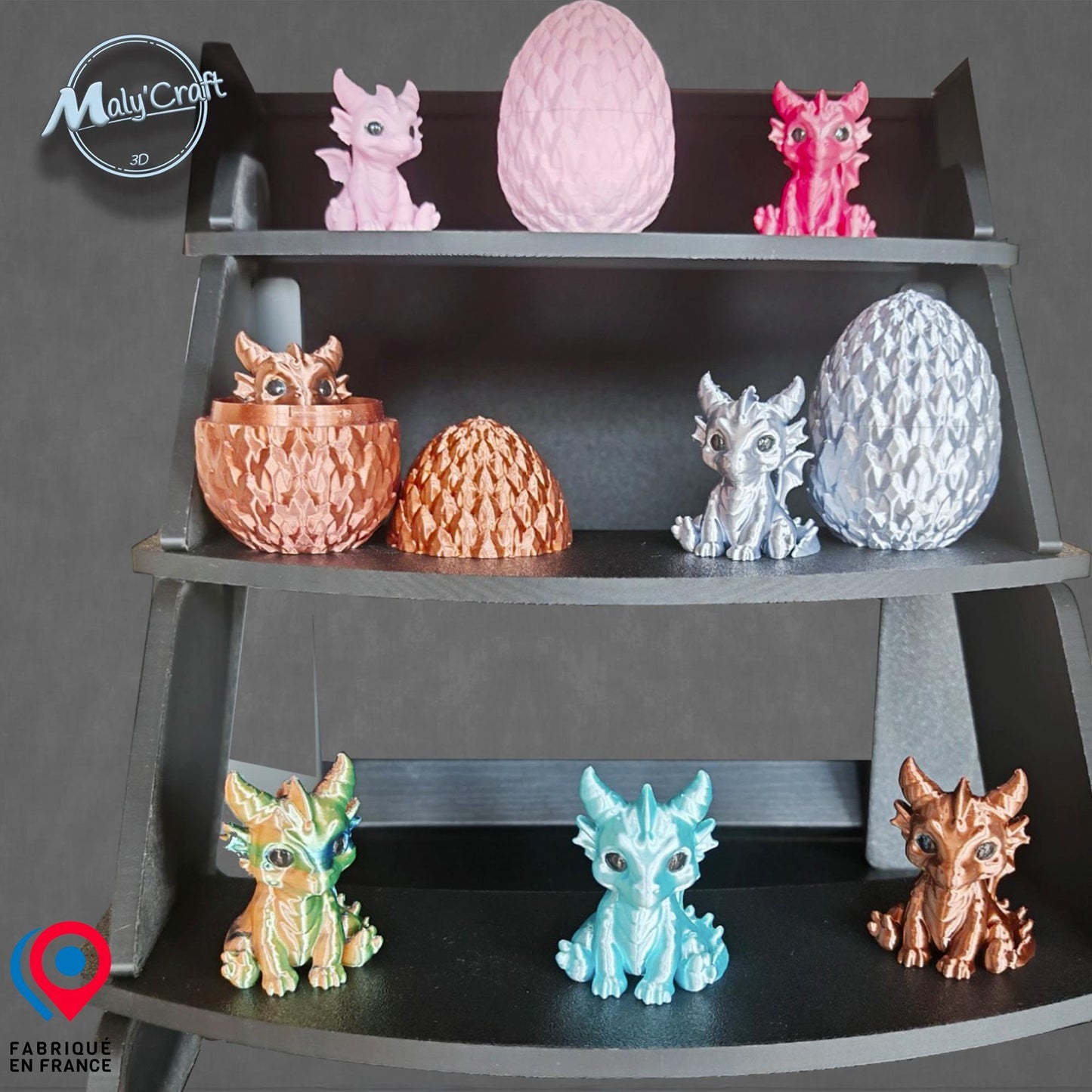 Bébé dragon dans son œuf – Figurine fantasy 3D décorative, création Maly’Craft