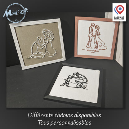 Cadre Naissance Personnalisé – Bébé Fille – Prénom & Date – Impression 3D sur Lin