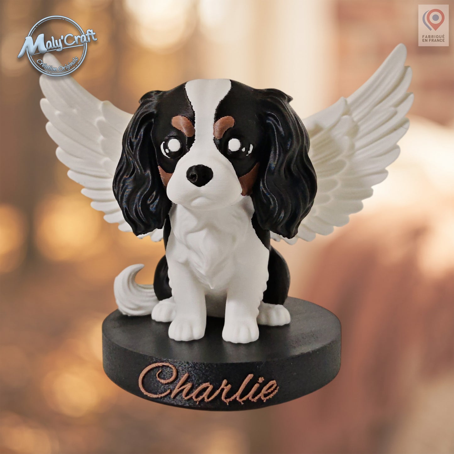 Figurine Cavalier King Charles Ange — Statuette 3D personnalisable, hommage chien