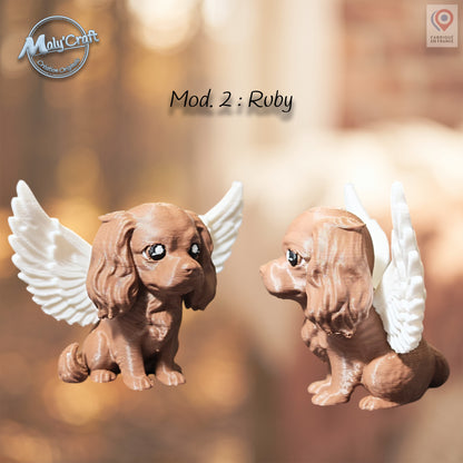Figurine Cavalier King Charles Ange — Statuette 3D personnalisable, hommage chien