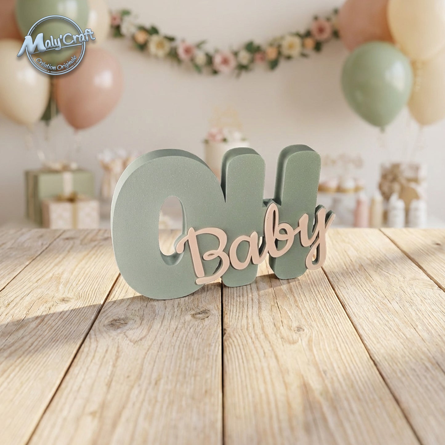 Customizable 3D "Oh Baby" Decoration – Table Centerpiece & Wall Art