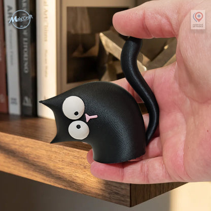 Figurine chat kawaii 3D taille 7 cm tenue dans la main, statuette noir mat gros yeux, atelier MalyCraft France
