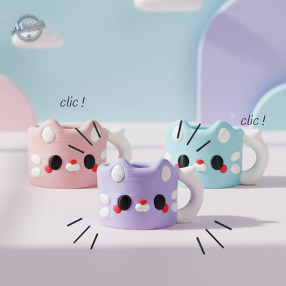 Lot de trois clickers gourmands en forme de mini tasses chocolat chaud kawaii