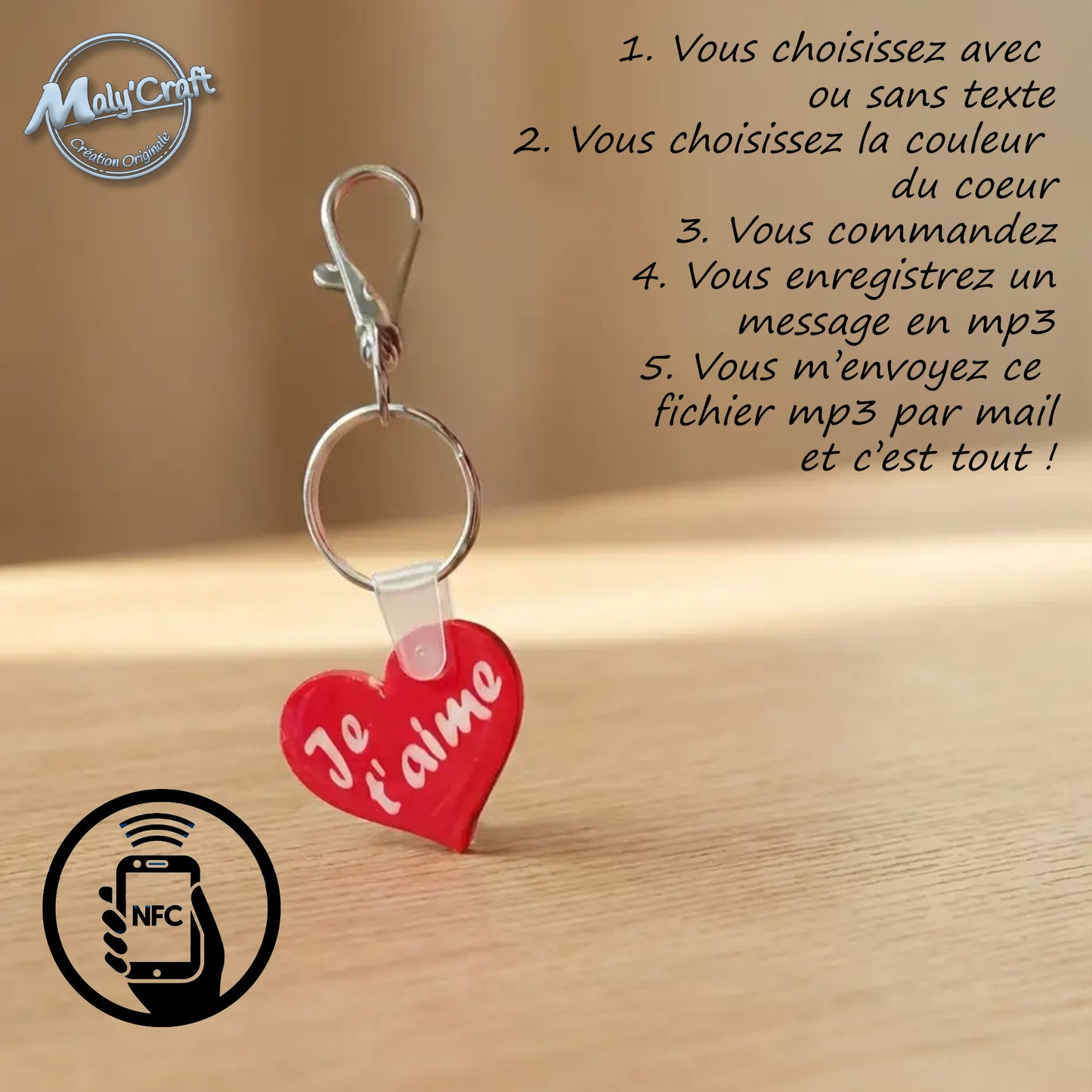 Porte-clés Cœur "Je t'aime" Connecté NFC – Message Vocal Personnalisable