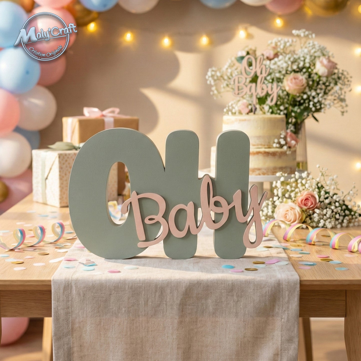 Customizable 3D "Oh Baby" Decoration – Table Centerpiece & Wall Art