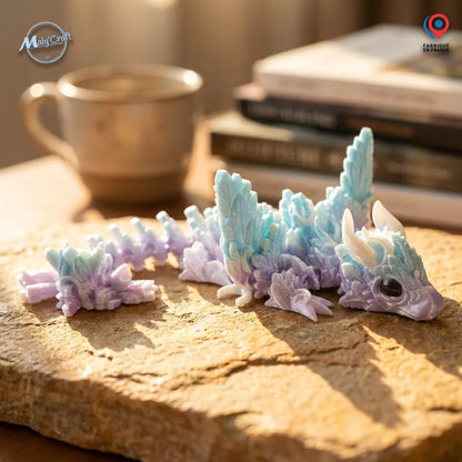 Figurine de dragon articulé style cristal, dégradé bleu et violet. Impression 3D de précision en PLA (bio-plastique) réalisée dans mon atelier en France. Décoration fantastique sur pierre, idéale pour un bureau original.

Articulated crystal dragon figurine, blue and purple gradient. Precision 3D printed in France using eco-friendly bio-plastic PLA. Mythical fantasy decor on a stone base, perfect for home office and dragon collectors.