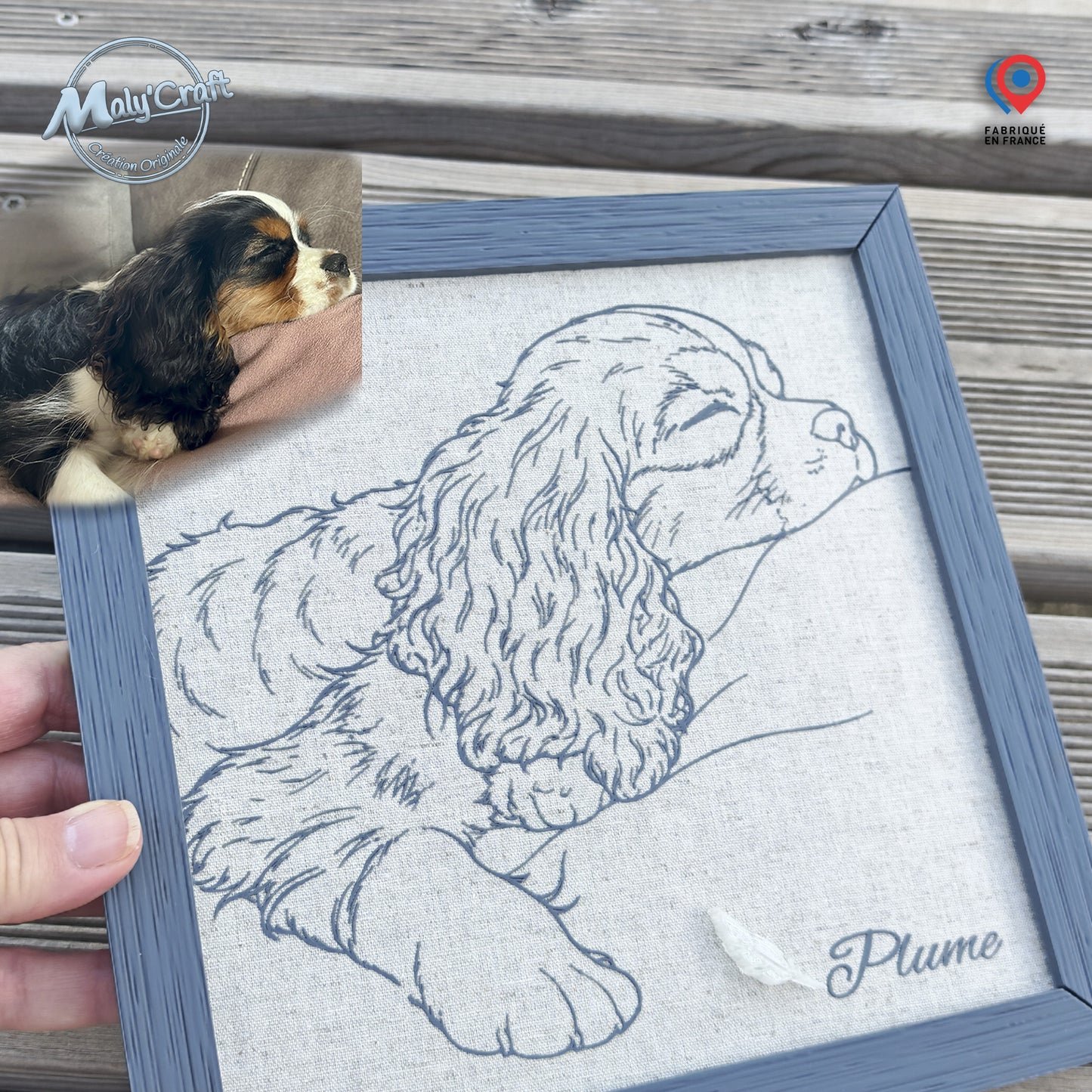 Custom dog portrait from photo – 3D print on linen