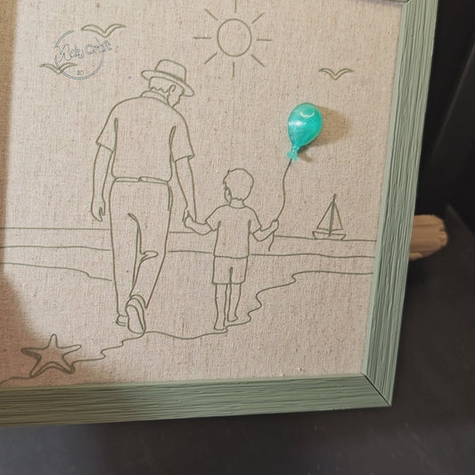 "Grandpa at the Beach" frame – 3D relief picture – Customizable & Made in France
