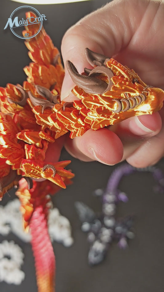 Lunar Wings Articulated Dragon 36 cm – Customizable Two-Tone Fantasy Figurine – 3D Printed in France