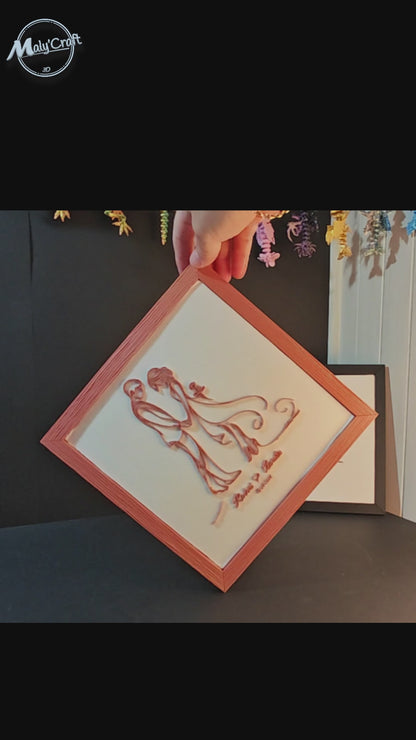 Cadre Mariage Personnalisé – Impression 3D sur Lin – Prénoms & Date – Modèle Rose