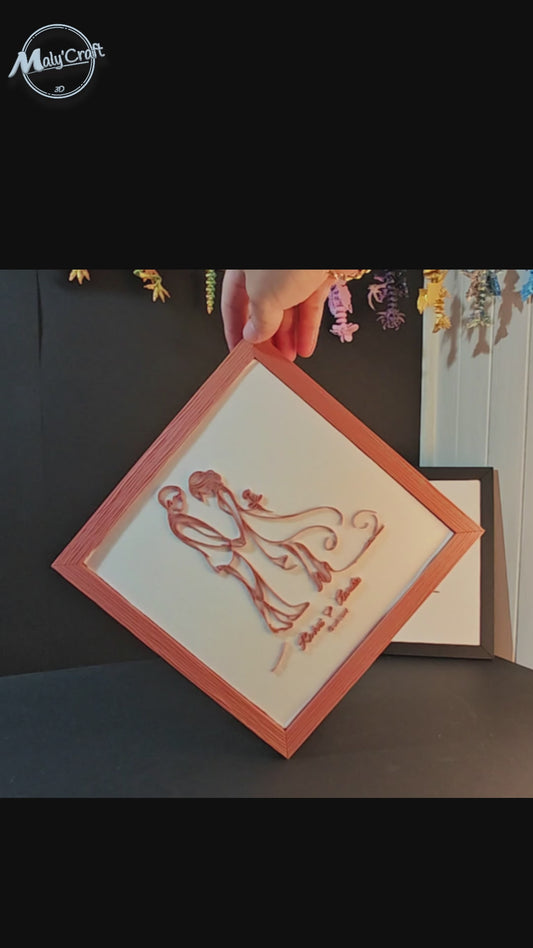 Personalized Wedding Frame – 3D Printed on Linen – Names & Date – Pink Design