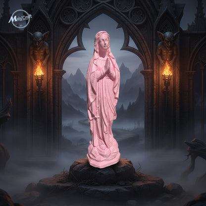 Statue rose de la Vierge Marie imprimée en 3D – style gothique et artistique, impression Maly’Craft.