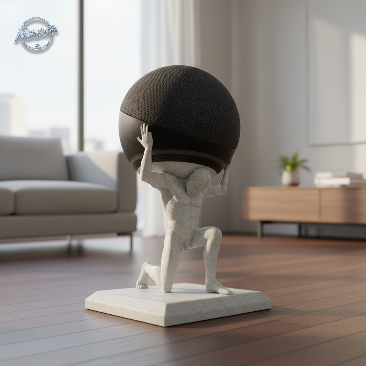 Support Atlas marbre – décoration intérieure – impression 3D Maly’Craft pour Alexa Echo Dot