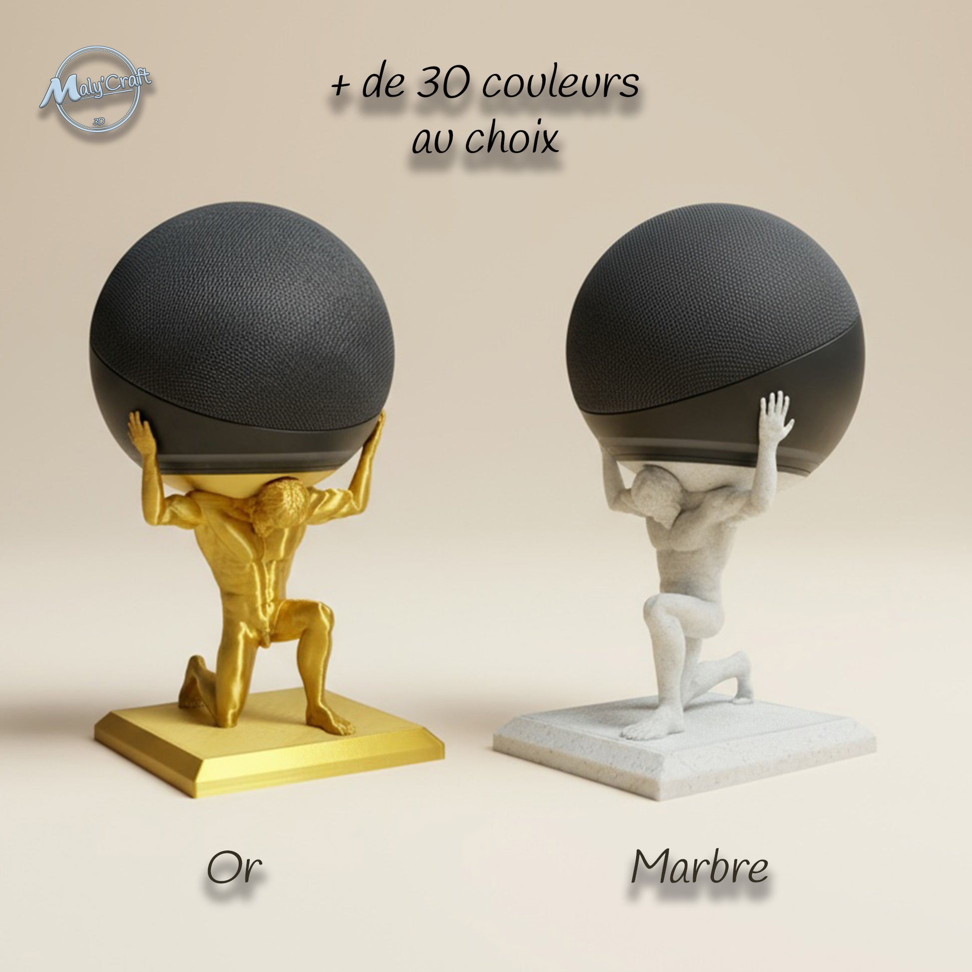 Support Alexa Echo Dot Atlas en or et marbre – impression 3D Maly’Craft