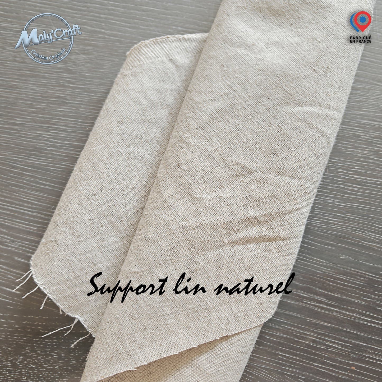 Rouleau de tissu en lin naturel, support textile pour cadre décoratif en fil de fer personnalisé Maly'Craft, impression 3D de précision réalisée dans mon atelier en France, idéal pour cadeau personnalisé et décoration murale artisanale.