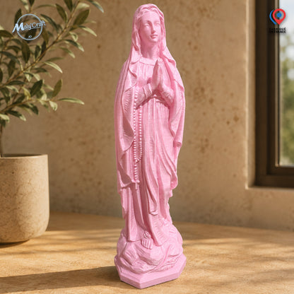 Statuette Vierge Marie rose, décoration religieuse pop art, impression 3D artisanale France